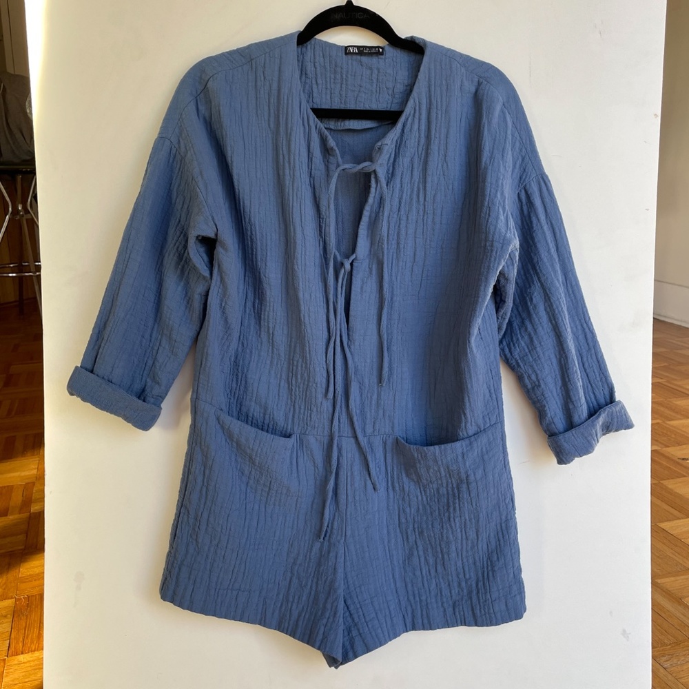 Indigo Blue Zara Jumpsuit Shorts Long Sleeve Small